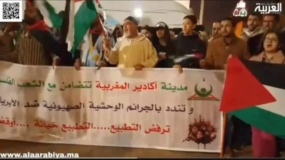 مسيرة تضامنية شعبية نصرة لغزة الابية من تنظيم الجبهة المغربية لدعم فلسطين ومناهضة التطبيع بأكادير