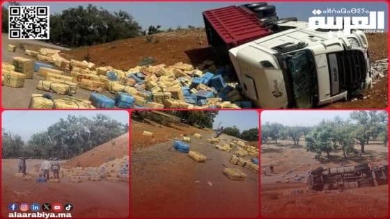 انقلاب شاحنة بين العرجات وسيدي علال البحراوي يكشف عن أطنان من المخدرات