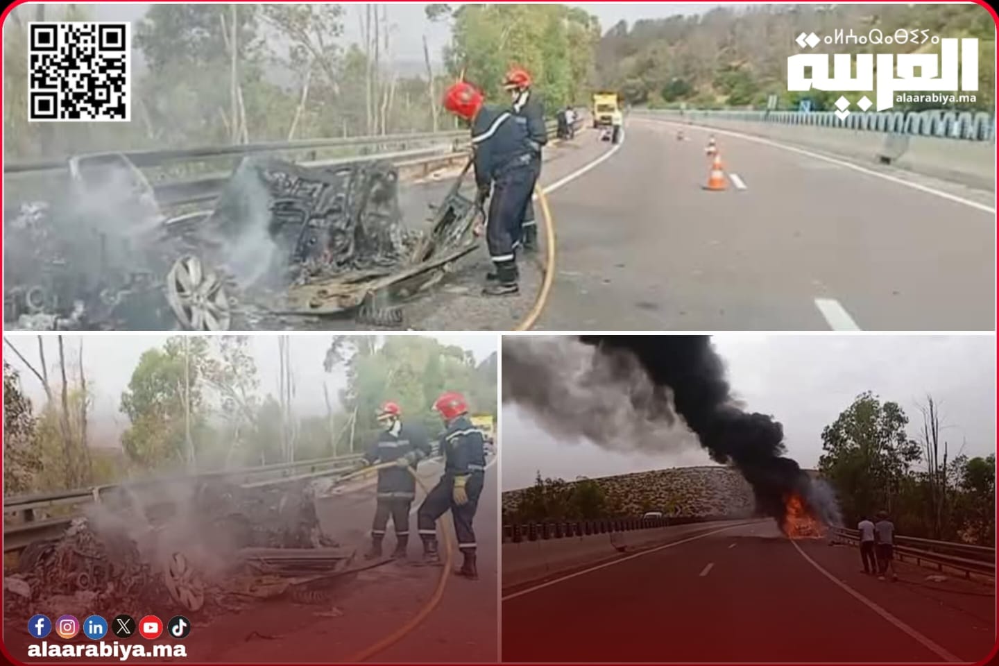 سيارة رونج تحترق بالطريق السيار بين الخميسات ومكناس